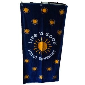 LIFE IS GOOD Beach Towel Oversized HELLO SUNSHINE  36x66" Blue Yellow
